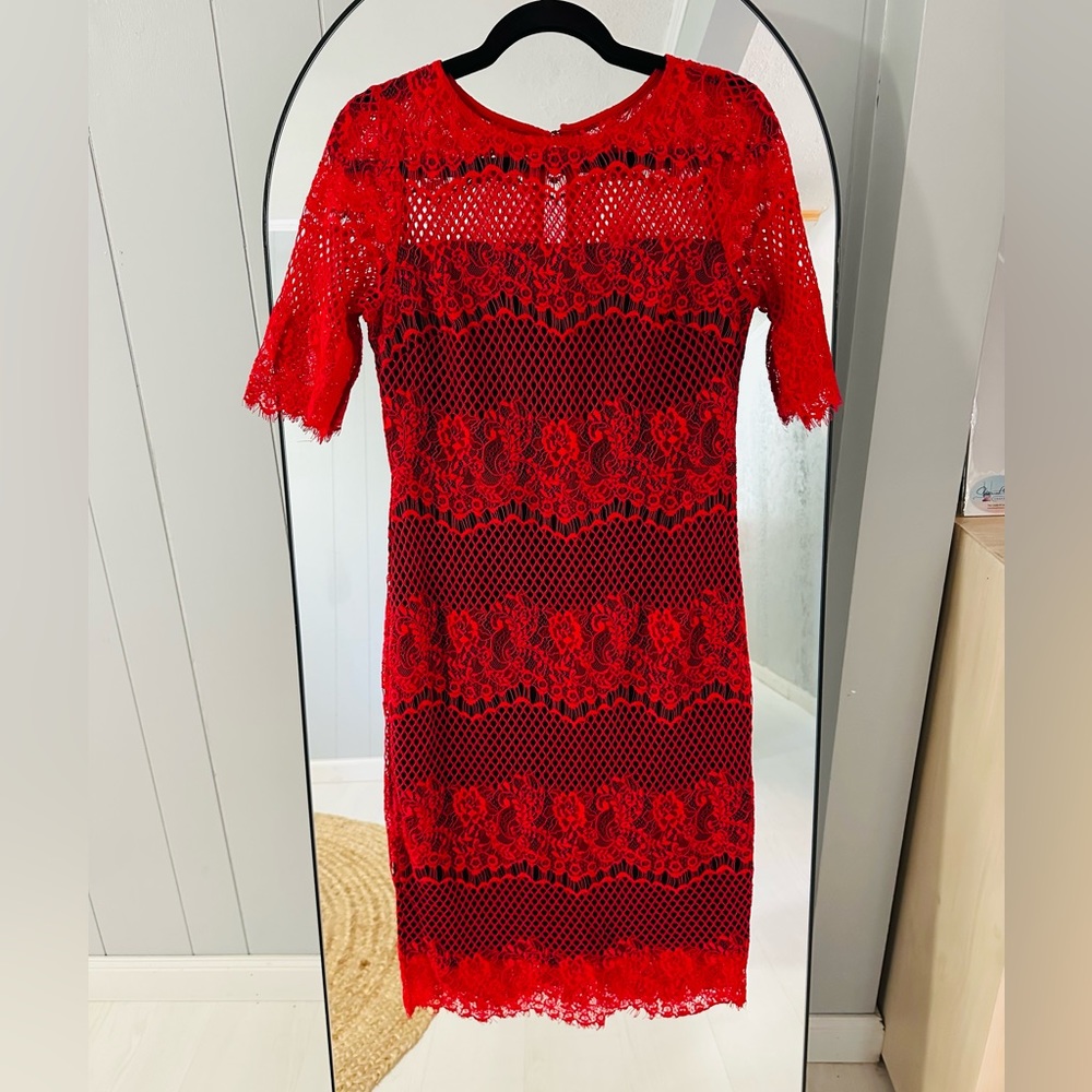 Beautiful red lace dress with black lining